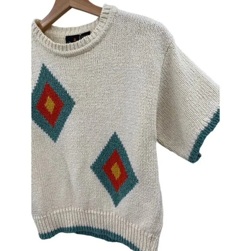 Vintage Liz Claiborne‎ knit geometric short sleeve sweater 80's